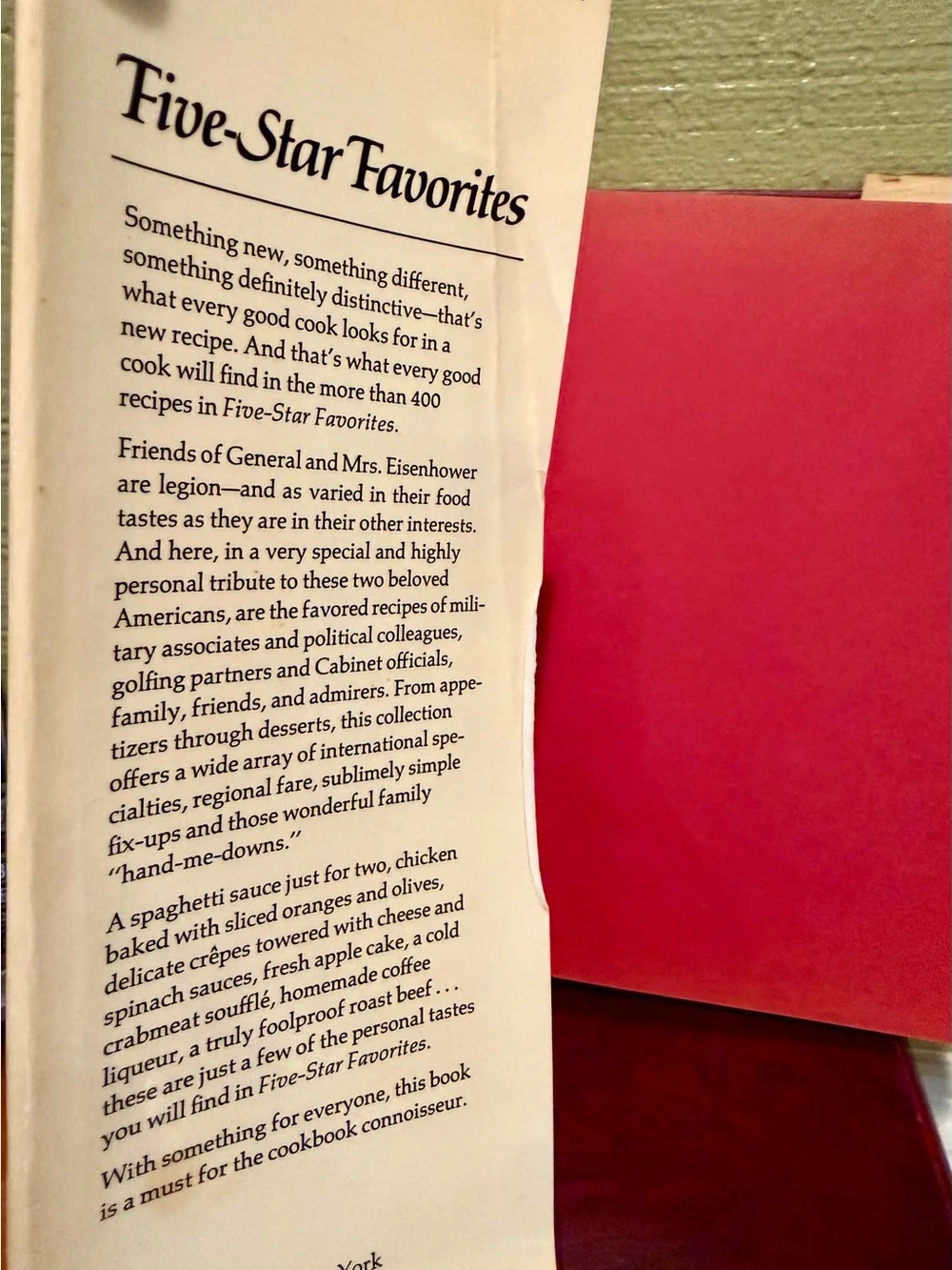 Five-Star Favorites Recipes from Friends of Mamie & Ike Eisenhower HC DJ 1974